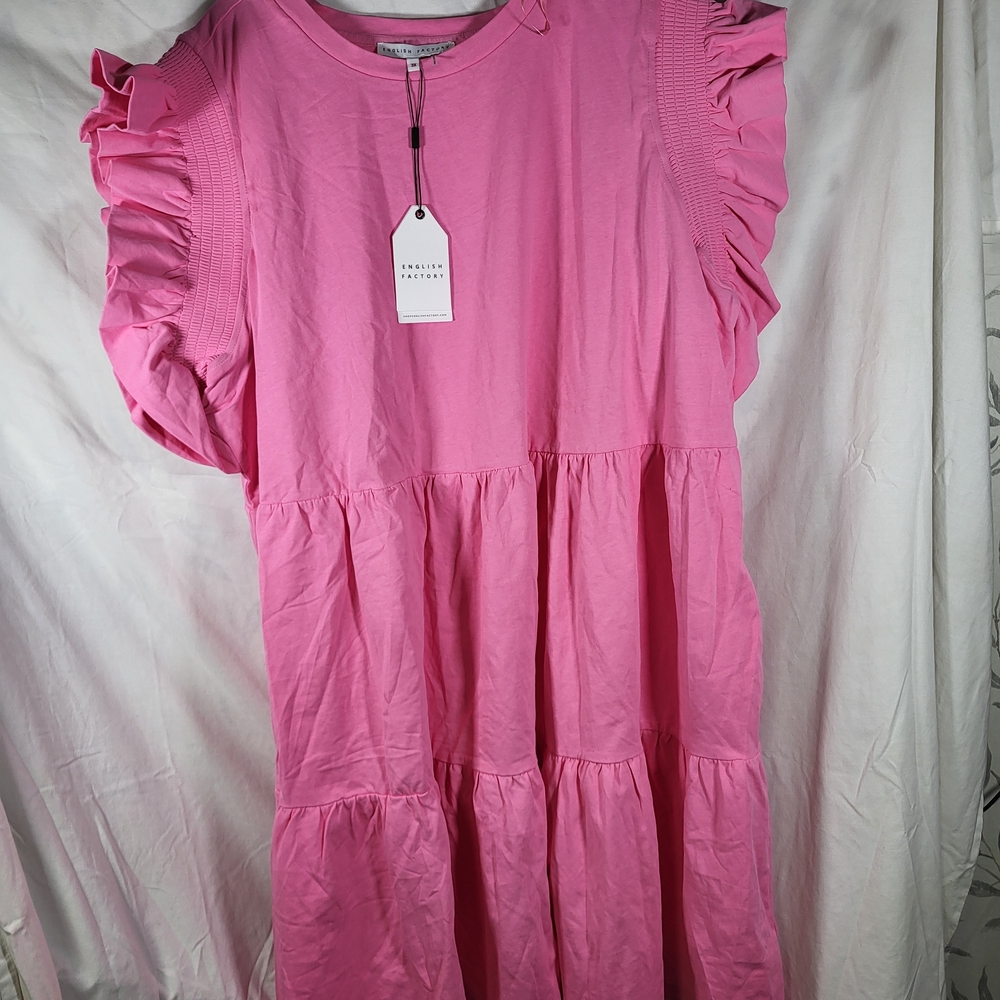 Nwt Womens Plus Size 3X English Factory Pink Ruffled Mini Dress - Picture 2 of 4